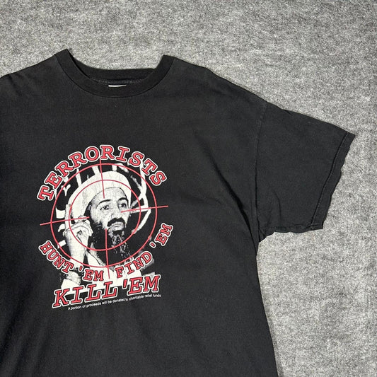 Vtg 2000s Terrorists Hunt 'Em Find 'Em Kill 'Em Shirt XL Delta Pro Weight 9/11