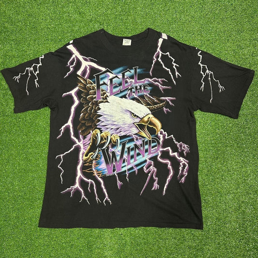 Rare 90s Vintage Feel The Thunder American Thunder AOP Single Stitch T Shirt XL