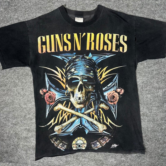 Rare Vintage 90s GUNS N ROSES Bootleg Shirt XL Skull Crossbones Double Sided